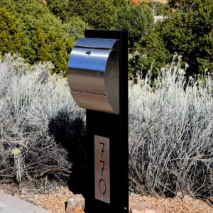 The Odyssey Modern Mailbox with Black Stand