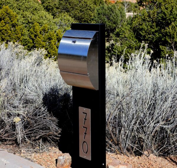 The Odyssey Modern Mailbox with Black Stand