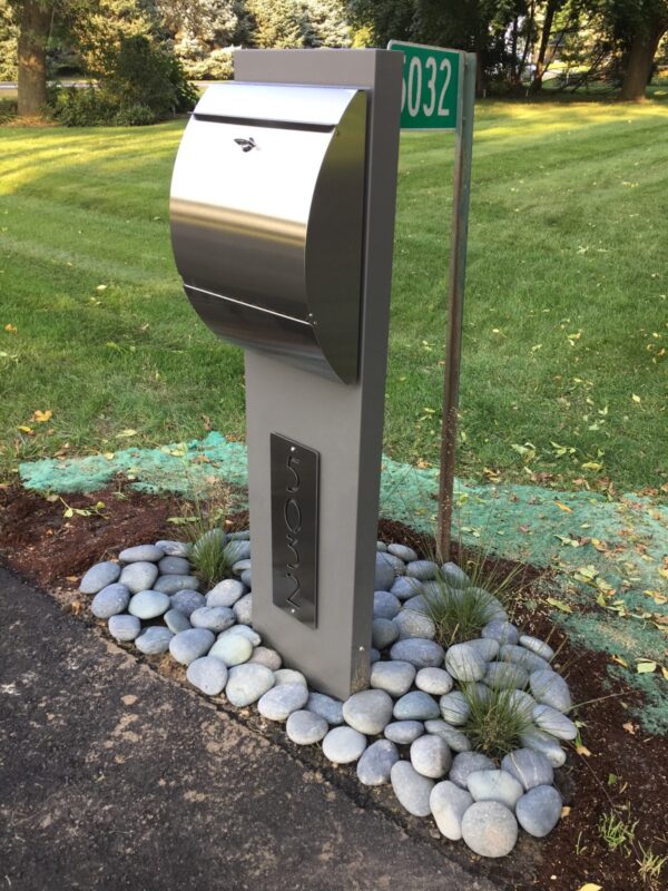 The Odyssey Modern Mailbox with Gray Stand